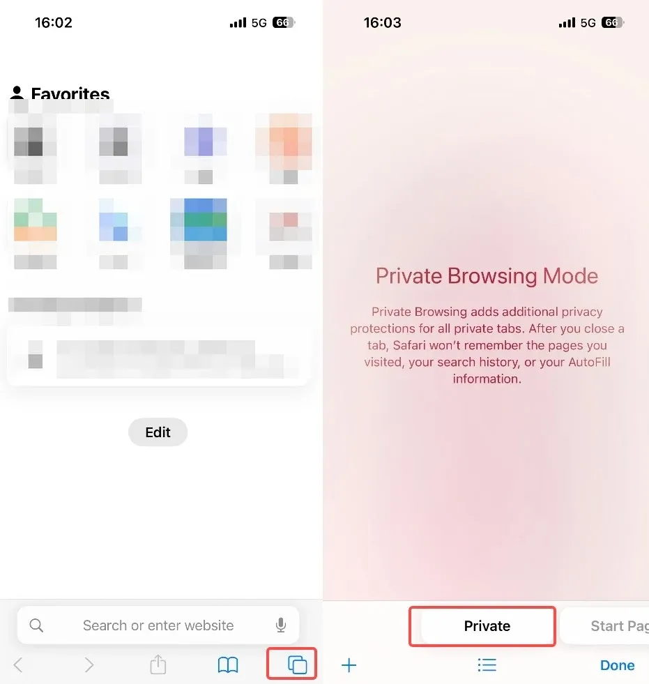 Enable private browsing mode in iOS 17.